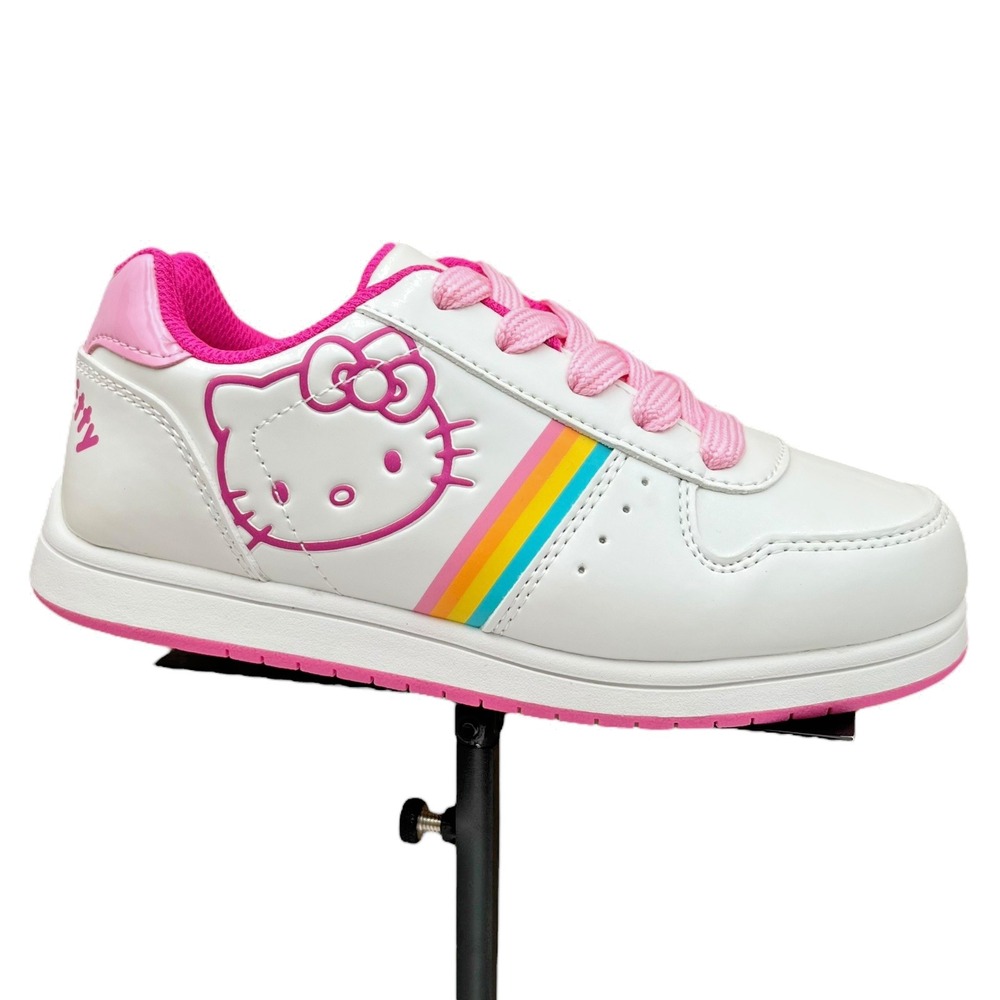 Hello Kitty Youth Girl's Fashion Court Sneakers Size 2 White-Rainbow‎ Lace up